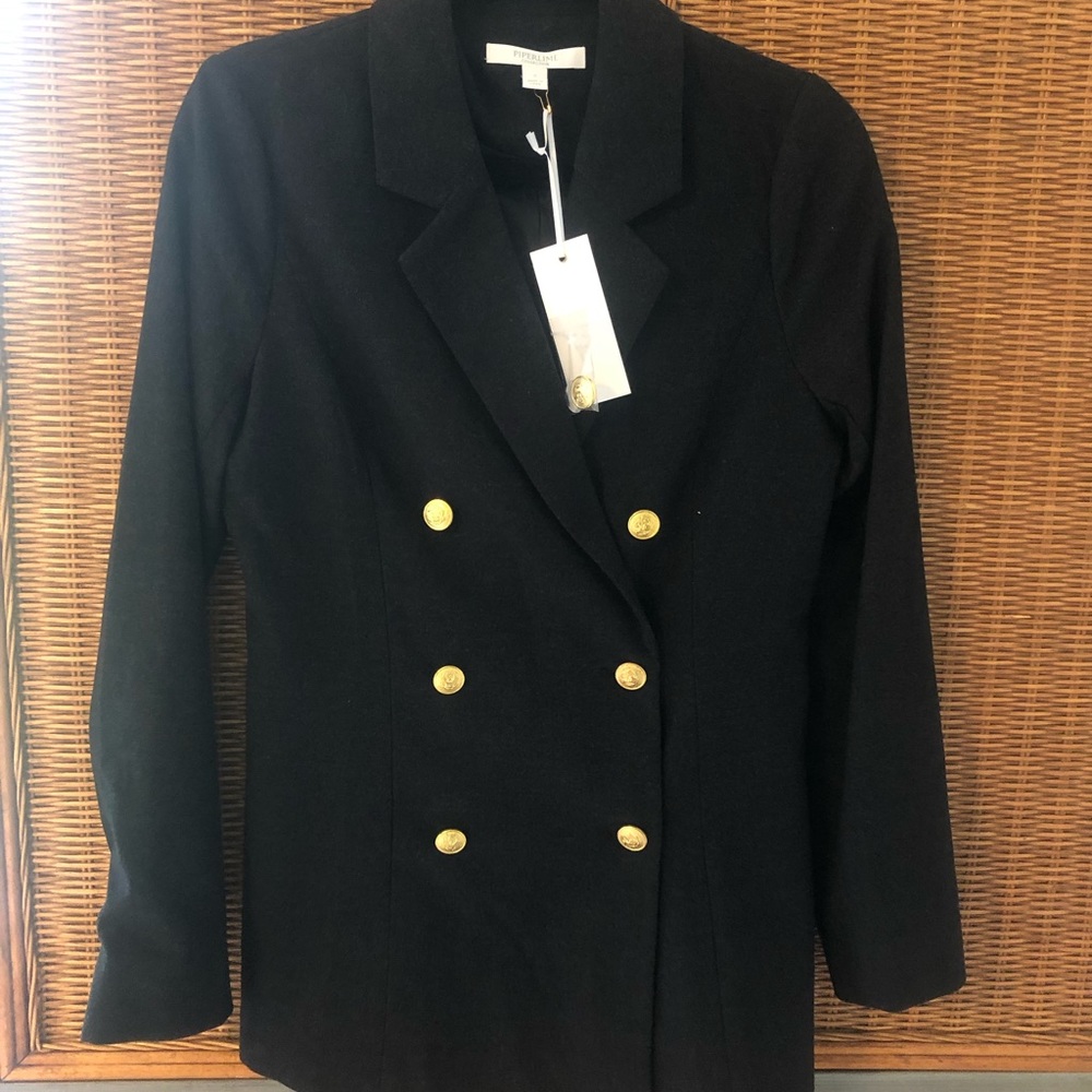 Dark Gray Double Breasted Blazer Gold Buttons Sm